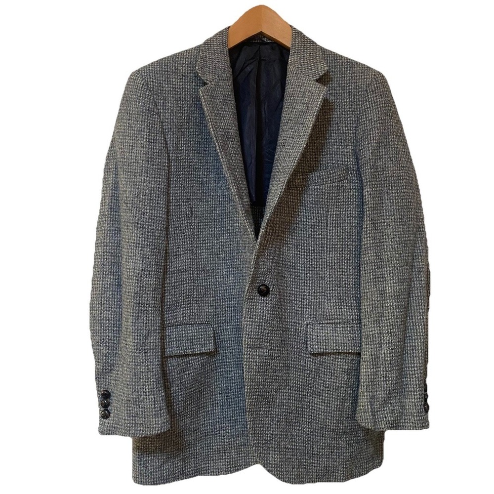 Vintage Harris Tweed Stafford Wool Blazer 42R Gray Houndstooth Unstructured USA